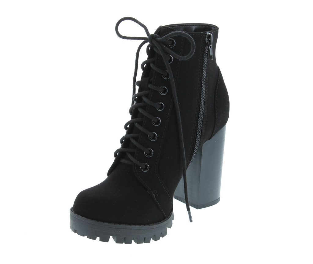 Soda Chalet Fashion Lace Up Military Inspired Ankle Boot With Stacked Heel And Side Zipper