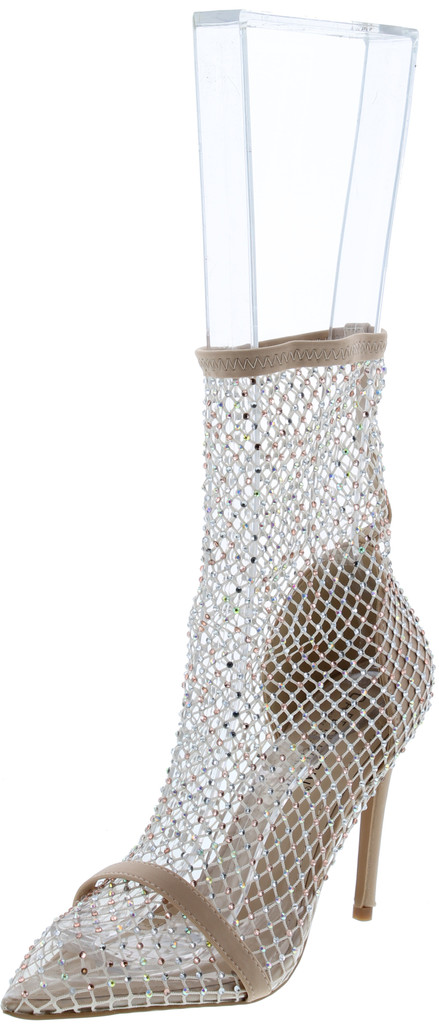 Cape Robbin Florence Stiletto High Heels For Women, Rhinestone Sparkle Fishnets