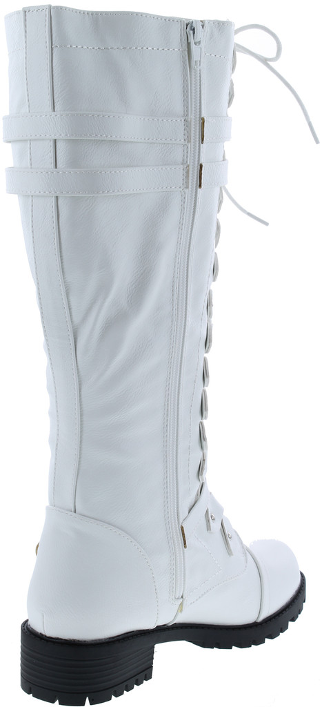Premier Standard - Women's Lace-Up Strappy Knee High Combat Stacked Heel Boot