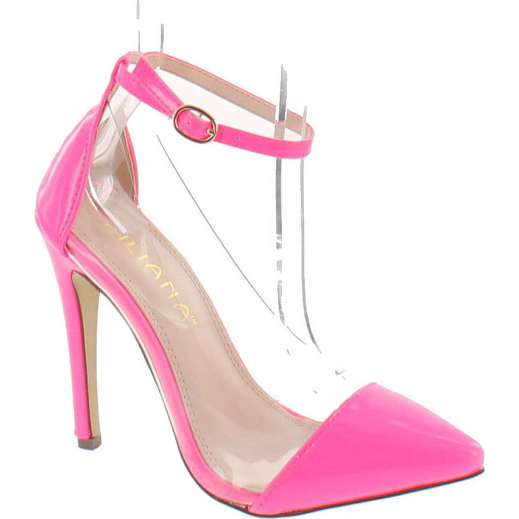 Liliana Women's Olga 1A Pointed Toe Lucite Panel Ankle Strap Heels