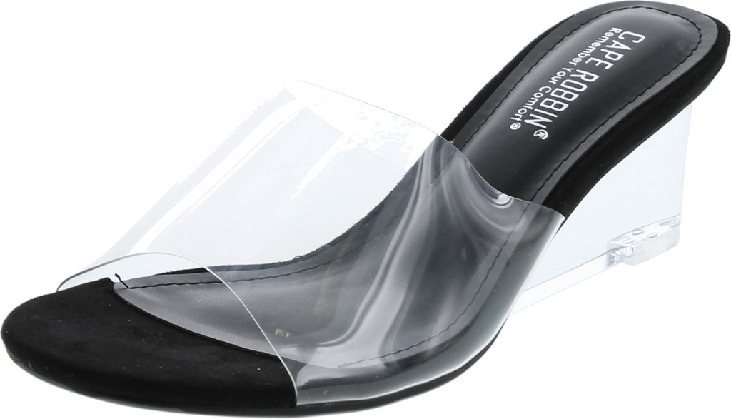Cape Robbin Uchee Clear Chunky Block Low Wedge Heels For Women Transparent Open Toe Shoes Heels For Women