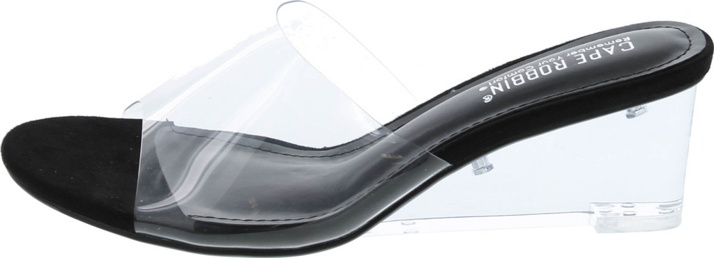 Cape Robbin Uchee Clear Chunky Block Low Wedge Heels For Women Transparent Open Toe Shoes Heels For Women