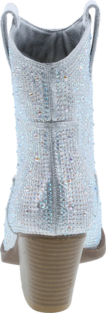 Women's Rhinestone Block Heel Mid Calf Short Ankle Booties Knee High Boots