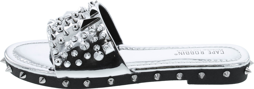 Cape Robbin Tonie Sandals Slides For Women, Studded Womens Mules Slip On Shoes