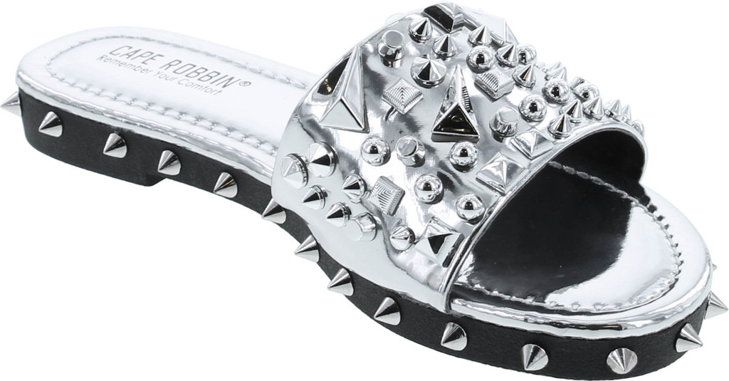 Cape Robbin Tonie Sandals Slides For Women, Studded Womens Mules Slip On Shoes