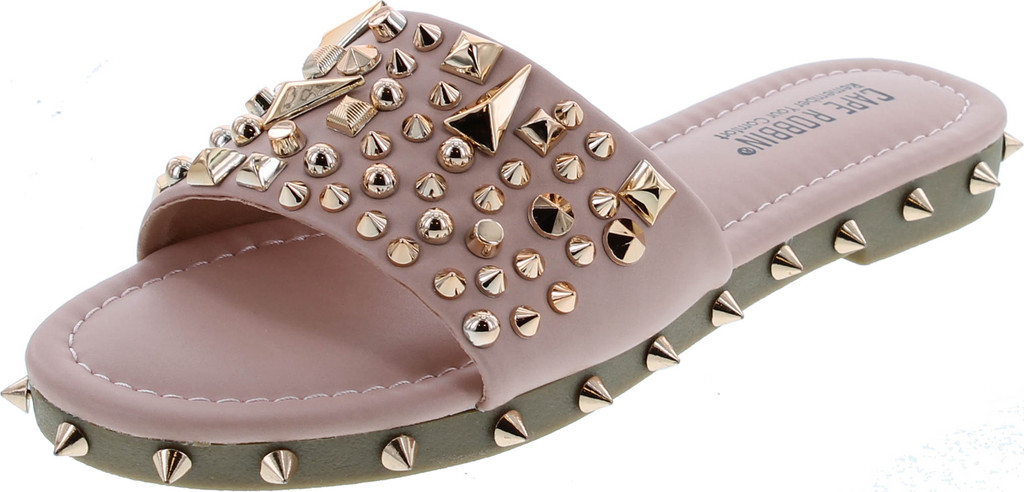 Cape Robbin Tonie Sandals Slides For Women, Studded Womens Mules Slip On Shoes
