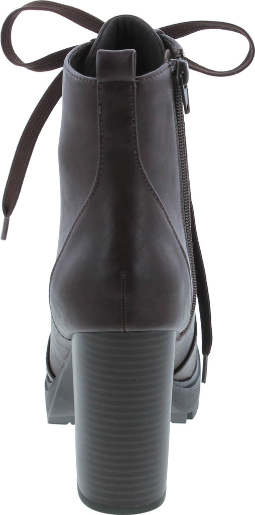 Soda Balboa Vegan Round Toe Stacked Lug Heel Lace Up Ankle Booties