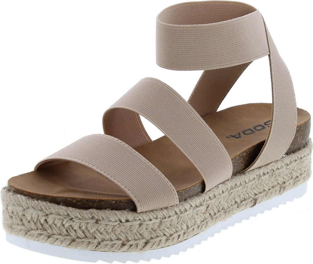 Soda Spring Slip On Espadrille Platform Wedge Sandals With Elastic Ankle Strap