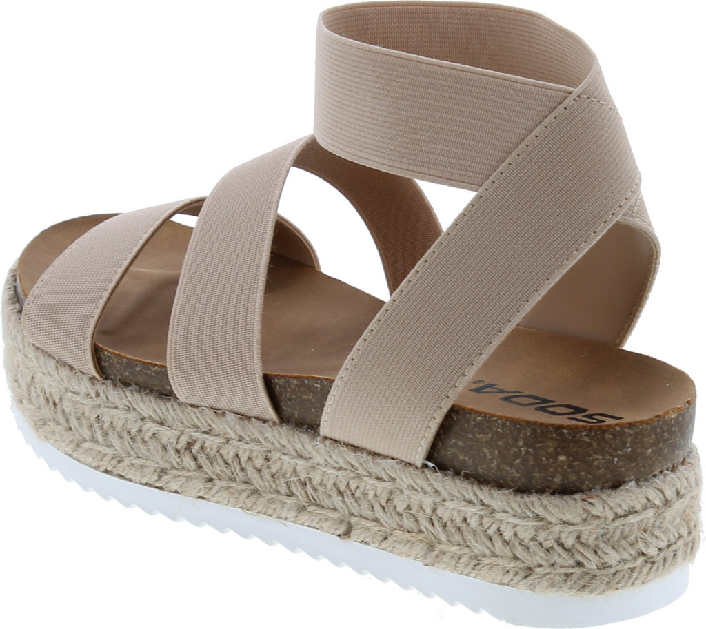 Soda Spring Slip On Espadrille Platform Wedge Sandals With Elastic Ankle Strap