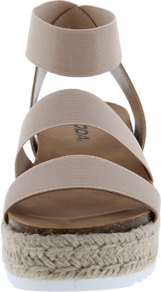 Soda Spring Slip On Espadrille Platform Wedge Sandals With Elastic Ankle Strap