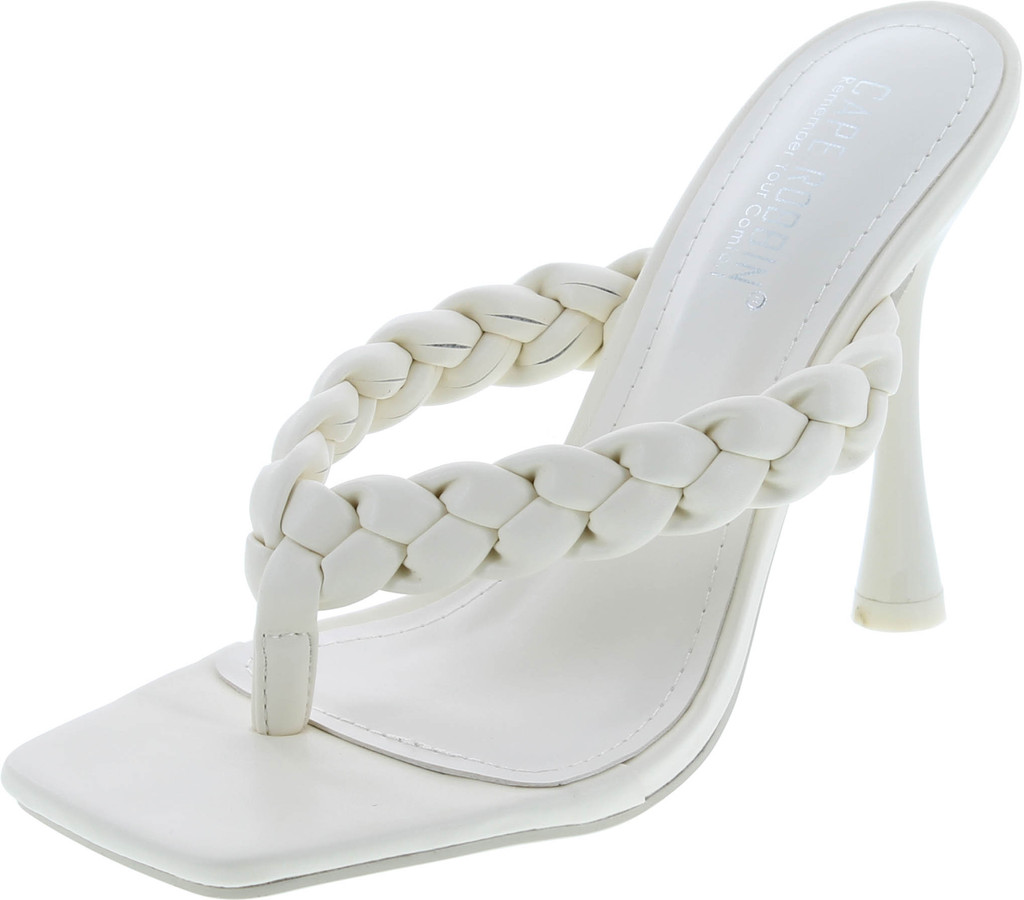 Cape Robbin Tibi Sexy High Heels For Women, Woven T-Strap Shoes Heels With Square Open Toe