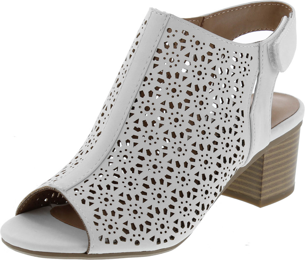 City Classified Footwear Women's Elect Caged Geometric Laser Cut Out Peep Toe Slingback Chunky Stacked Heel Ankle Bootie
