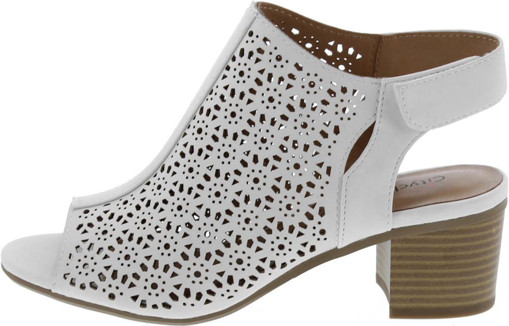 City Classified Footwear Women's Elect Caged Geometric Laser Cut Out Peep Toe Slingback Chunky Stacked Heel Ankle Bootie