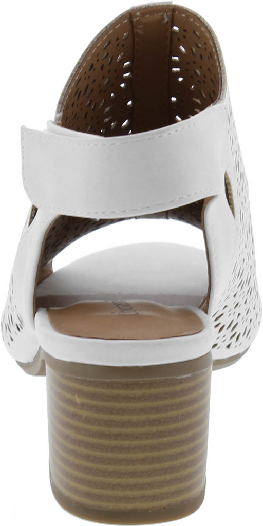 City Classified Footwear Women's Elect Caged Geometric Laser Cut Out Peep Toe Slingback Chunky Stacked Heel Ankle Bootie