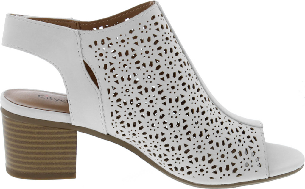 City Classified Footwear Women's Elect Caged Geometric Laser Cut Out Peep Toe Slingback Chunky Stacked Heel Ankle Bootie