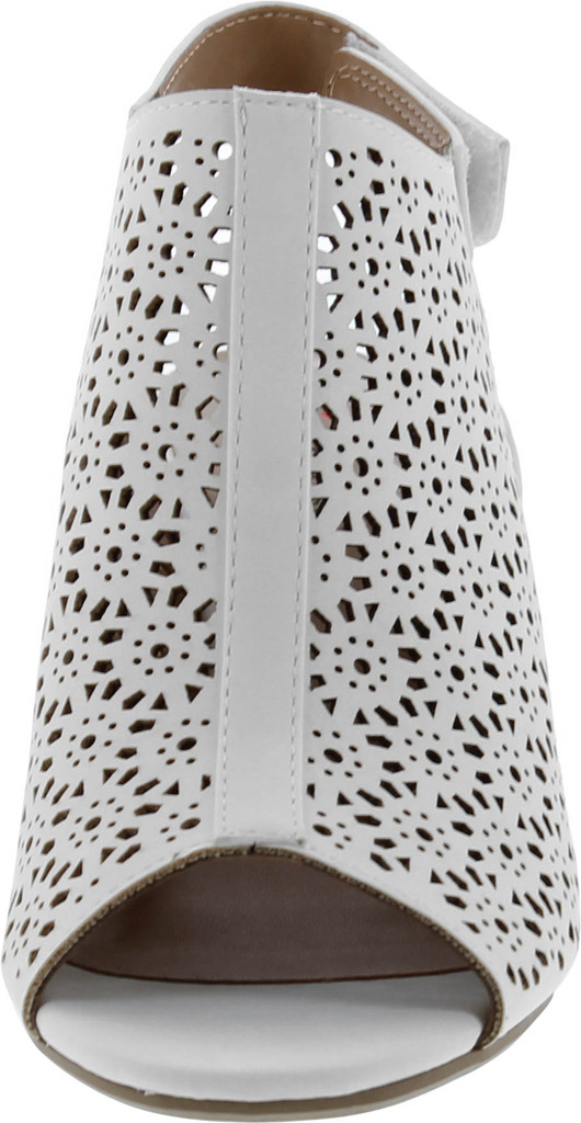 City Classified Footwear Women's Elect Caged Geometric Laser Cut Out Peep Toe Slingback Chunky Stacked Heel Ankle Bootie