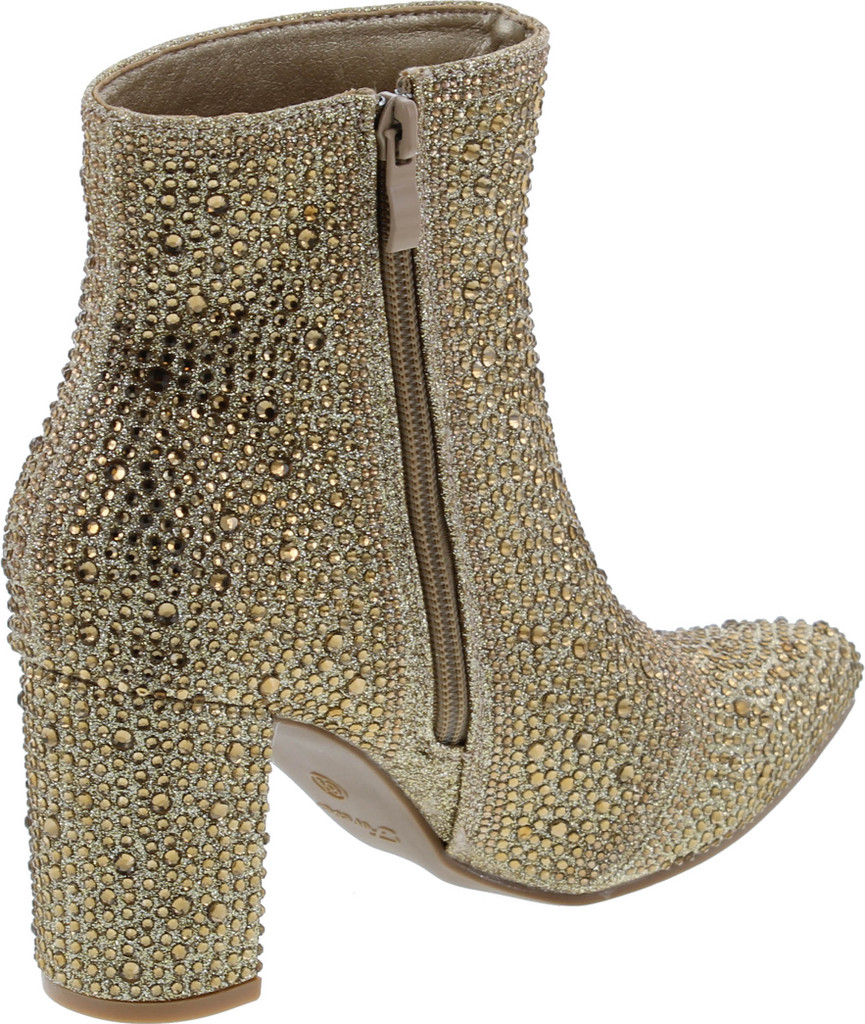 Forever Women Rhinestone Block Chunky Heel Ankle Bootie
