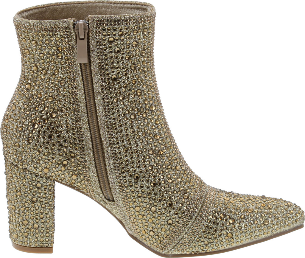 Forever Women Rhinestone Block Chunky Heel Ankle Bootie