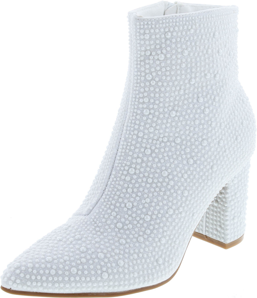 Forever Women Rhinestone Block Chunky Heel Ankle Bootie