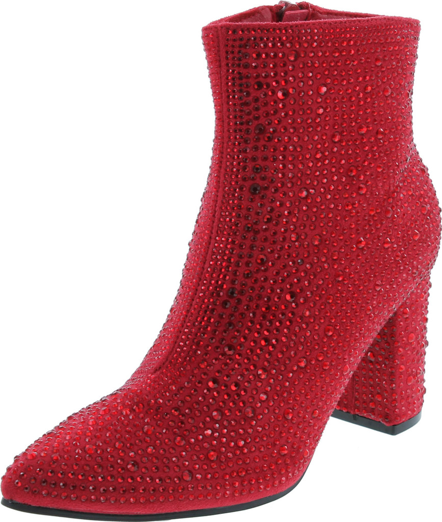 Forever Women Rhinestone Block Chunky Heel Ankle Bootie