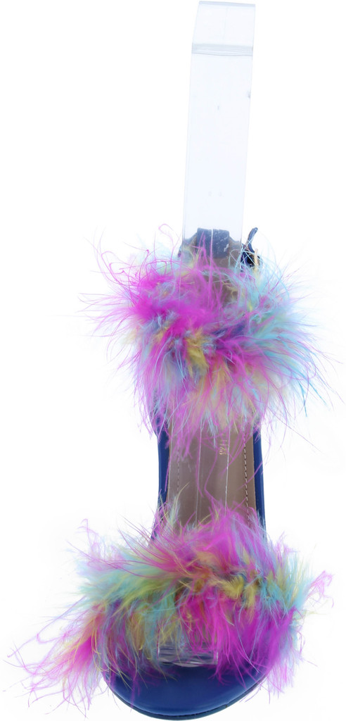 Cape Robbin Antisocial Sexy Chunky Block High Heels For Women Transparent Strappy Open Toe Shoes Heels With Feathers