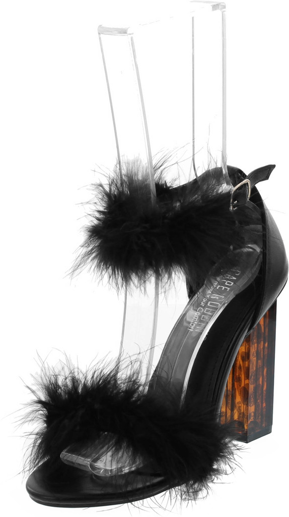 Cape Robbin Antisocial Sexy Chunky Block High Heels For Women Transparent Strappy Open Toe Shoes Heels With Feathers
