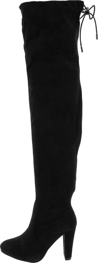 Nature Breeze Womens Stretchy Thigh High Pull String Chunk Heel Combat Boots
