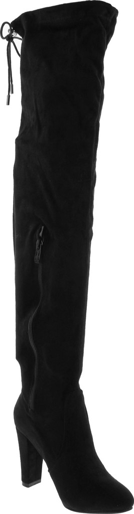 Nature Breeze Womens Stretchy Thigh High Pull String Chunk Heel Combat Boots