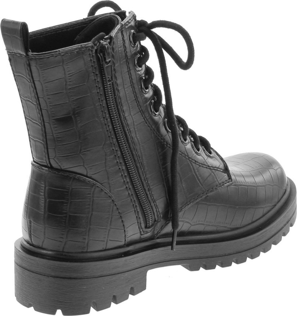 Soda Firm - Lug Sole Combat Ankle Bootie Lace Up W Side Zipper