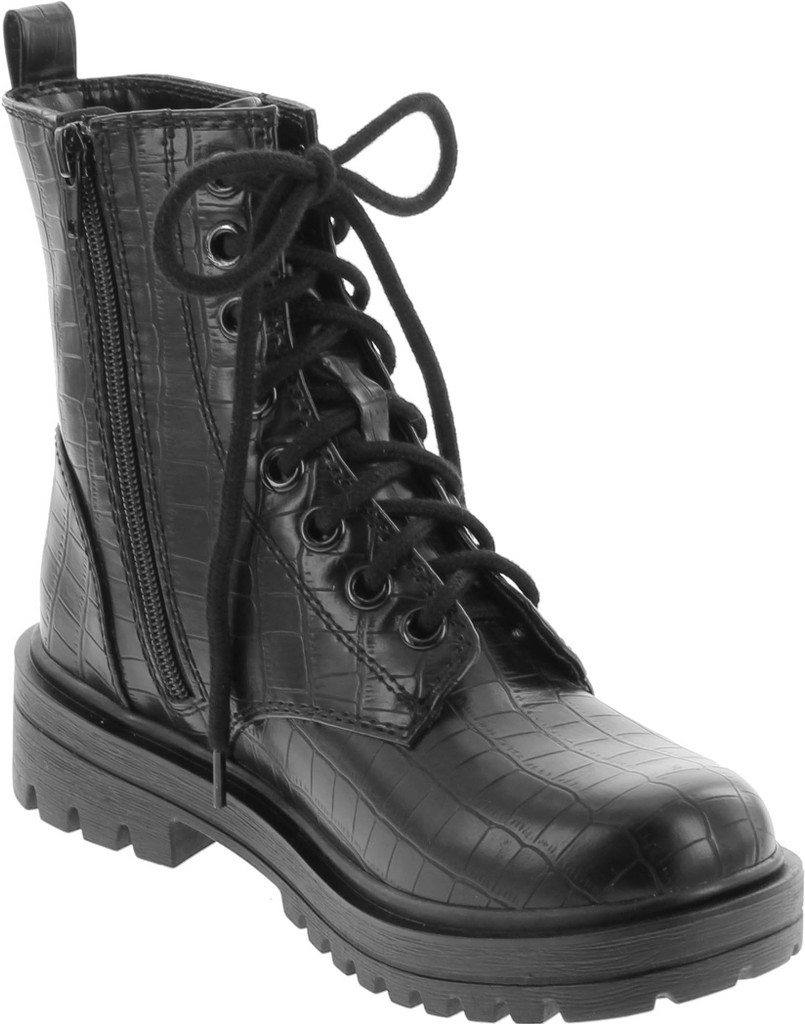 Soda Firm - Lug Sole Combat Ankle Bootie Lace Up W Side Zipper