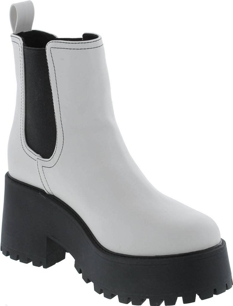 Soda Instant Women Chunky Lug Sole Mid Heel Chelsea Fashion Ankle Bootie W/Double Elastic Gore