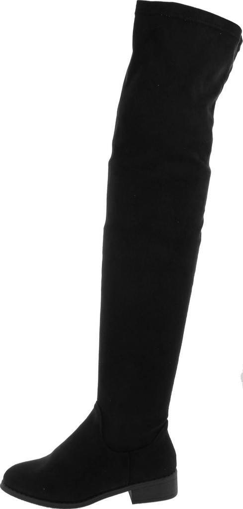 Nature Breeze Olympia 20 Womens Stretchy Thigh High Side Zipper Low Heel Combat Boots