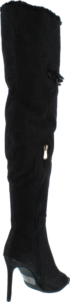 Liliana Barbara-13 Thigh High Over Knee Denim Open Toe Stiletto Heel Boot