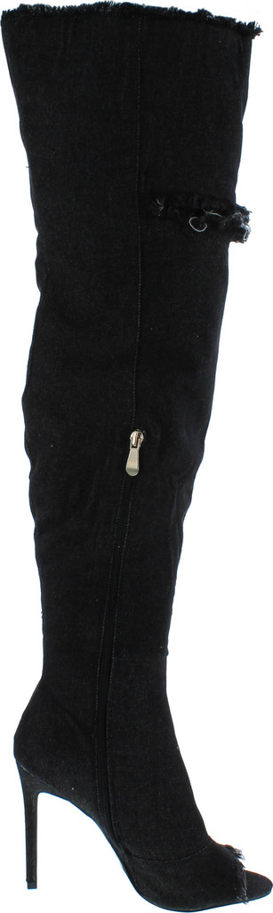 Liliana Barbara-13 Thigh High Over Knee Denim Open Toe Stiletto Heel Boot