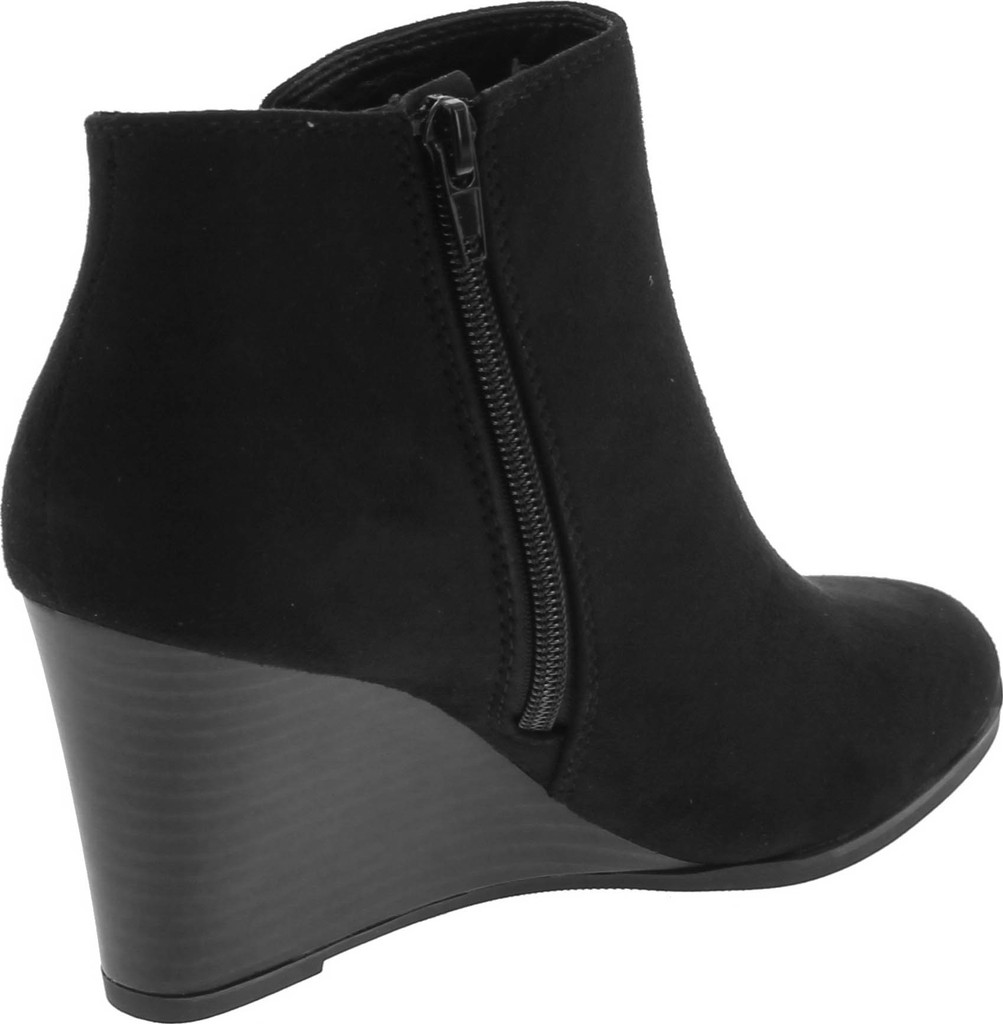 Soda Ability - Mid Ankle Bootie W Split Shaft And Zipper Stacked Wedge Heel