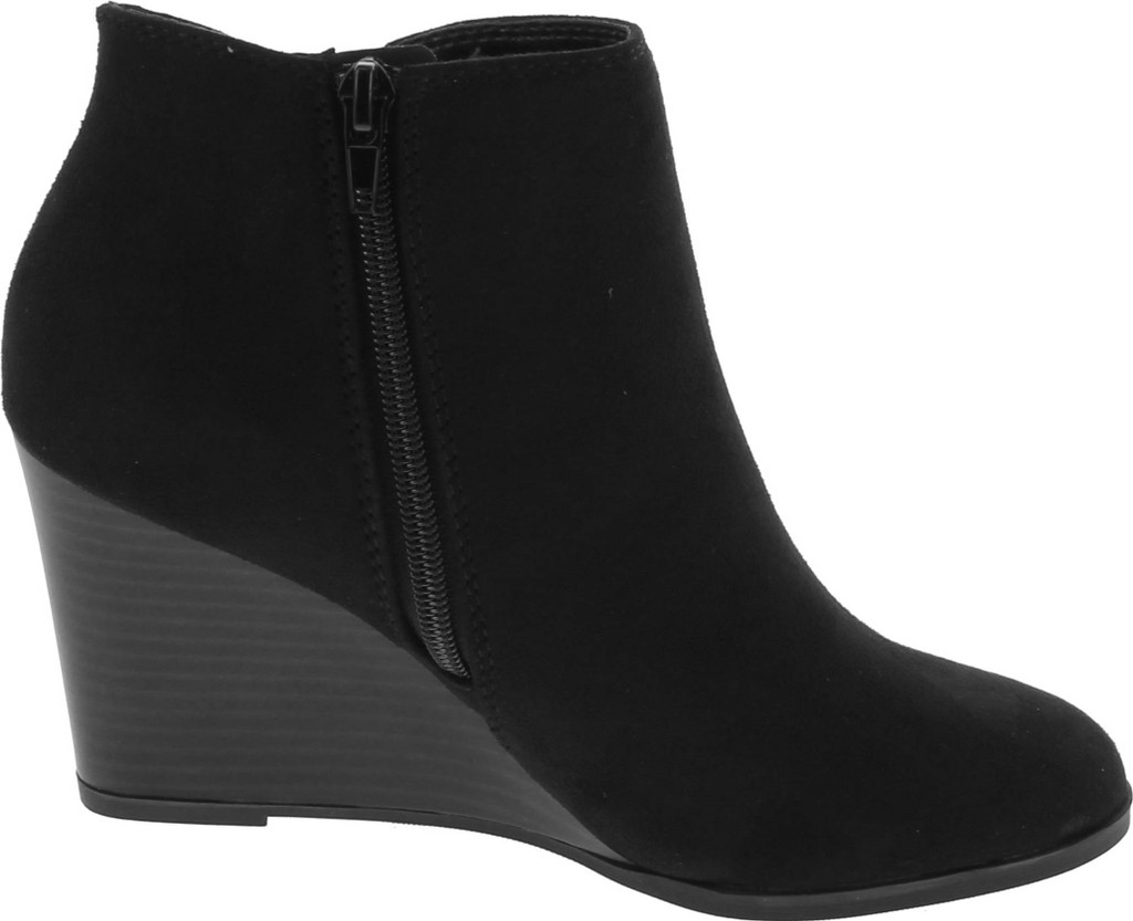Soda Ability - Mid Ankle Bootie W Split Shaft And Zipper Stacked Wedge Heel