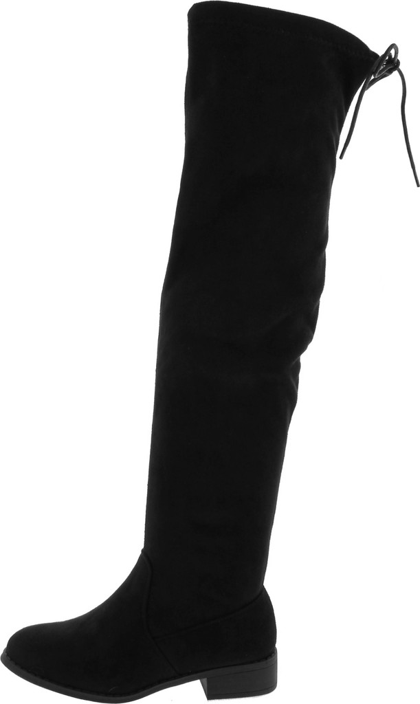 Premier Standard - Women's Fashion Comfy Vegan Suede Block Heel Side Zipper Back Lace Thigh High Over The Knee Boots