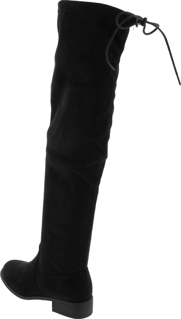 Premier Standard - Women's Fashion Comfy Vegan Suede Block Heel Side Zipper Back Lace Thigh High Over The Knee Boots