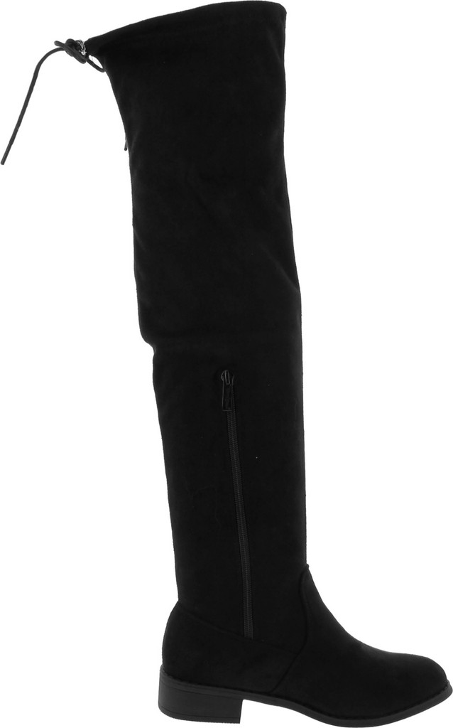 Premier Standard - Women's Fashion Comfy Vegan Suede Block Heel Side Zipper Back Lace Thigh High Over The Knee Boots