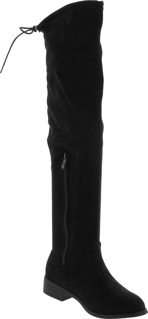 Premier Standard - Women's Fashion Comfy Vegan Suede Block Heel Side Zipper Back Lace Thigh High Over The Knee Boots