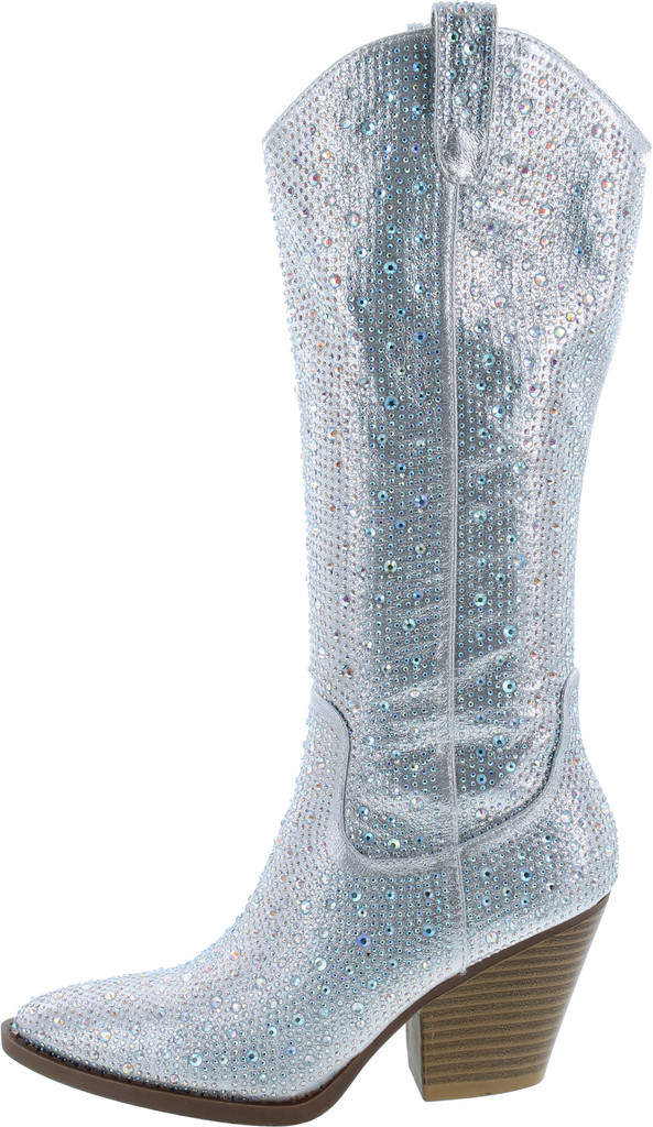 Forever Women Rhinestone Western Cowboy Pointed Toe Knee High Pull-On Boots
