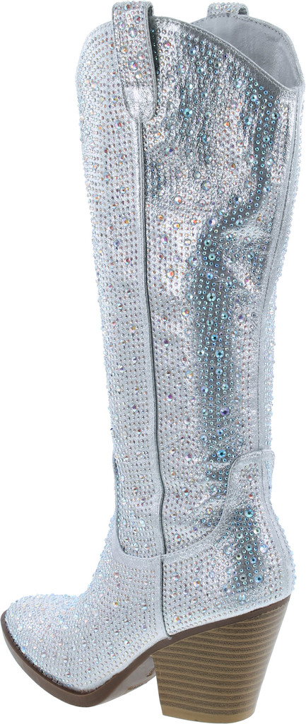 Forever Women Rhinestone Western Cowboy Pointed Toe Knee High Pull-On Boots