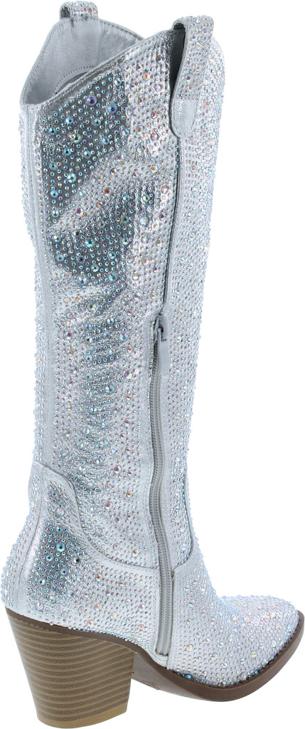 Forever Women Rhinestone Western Cowboy Pointed Toe Knee High Pull-On Boots