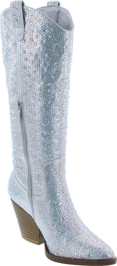 Forever Women Rhinestone Western Cowboy Pointed Toe Knee High Pull-On Boots