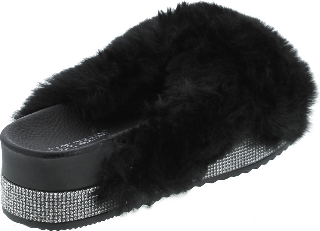 Cape Robbin Spotty Furry Faux Fur Slides Slippers Platform Strappy Rhinestone Sandals For Women
