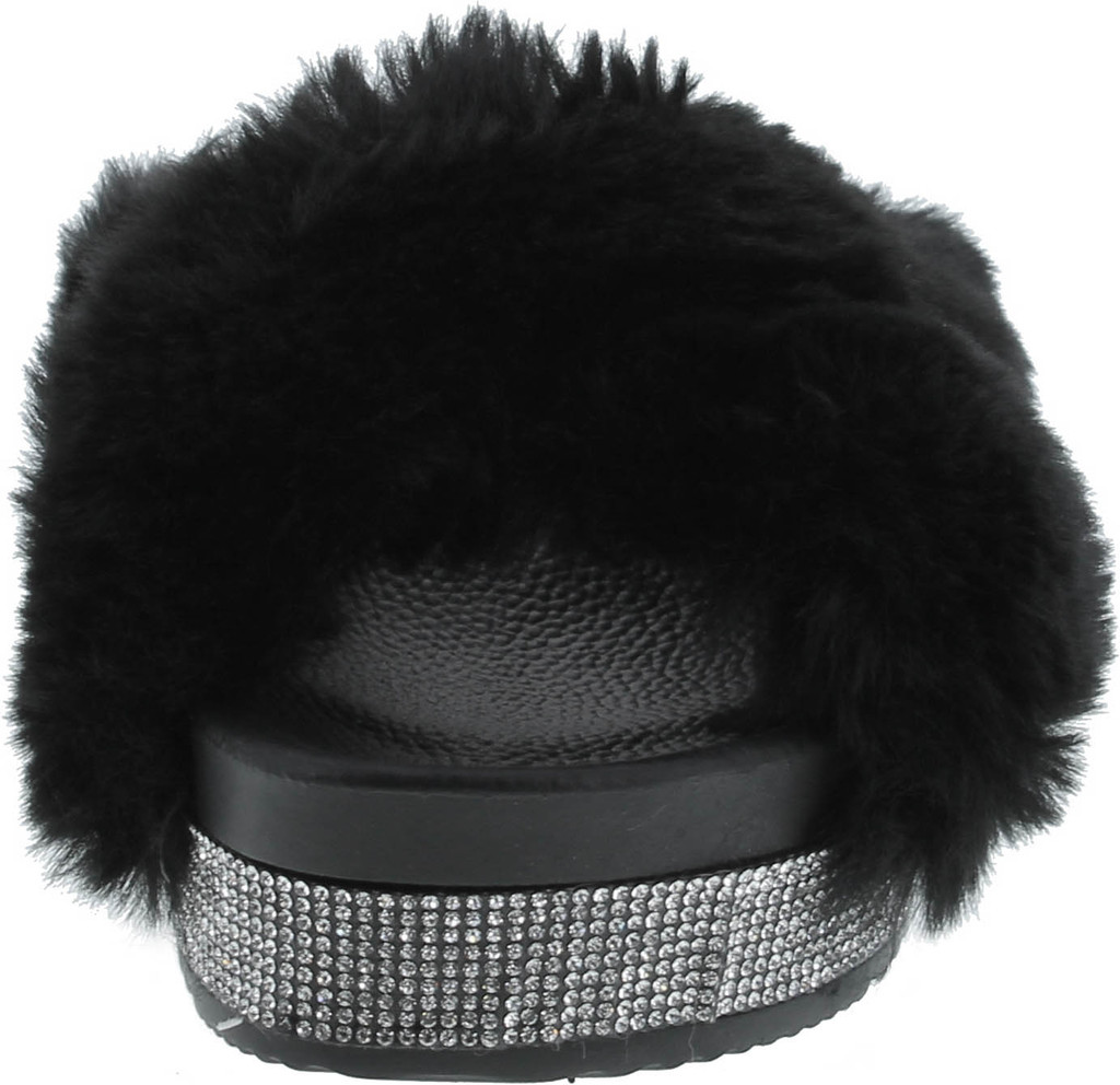Cape Robbin Spotty Furry Faux Fur Slides Slippers Platform Strappy Rhinestone Sandals For Women