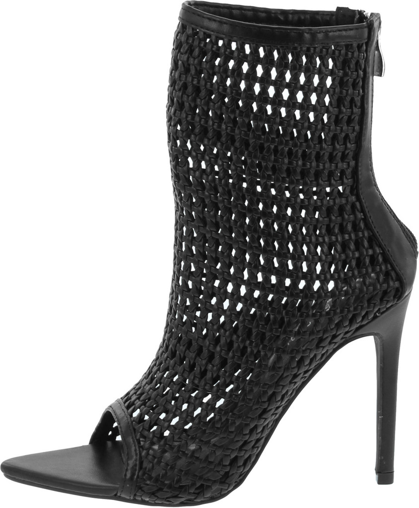 Cape Robbin Weave Sexy Stiletto High Heels For Women, Pointed Peep Toe Booties With Zipper Closure