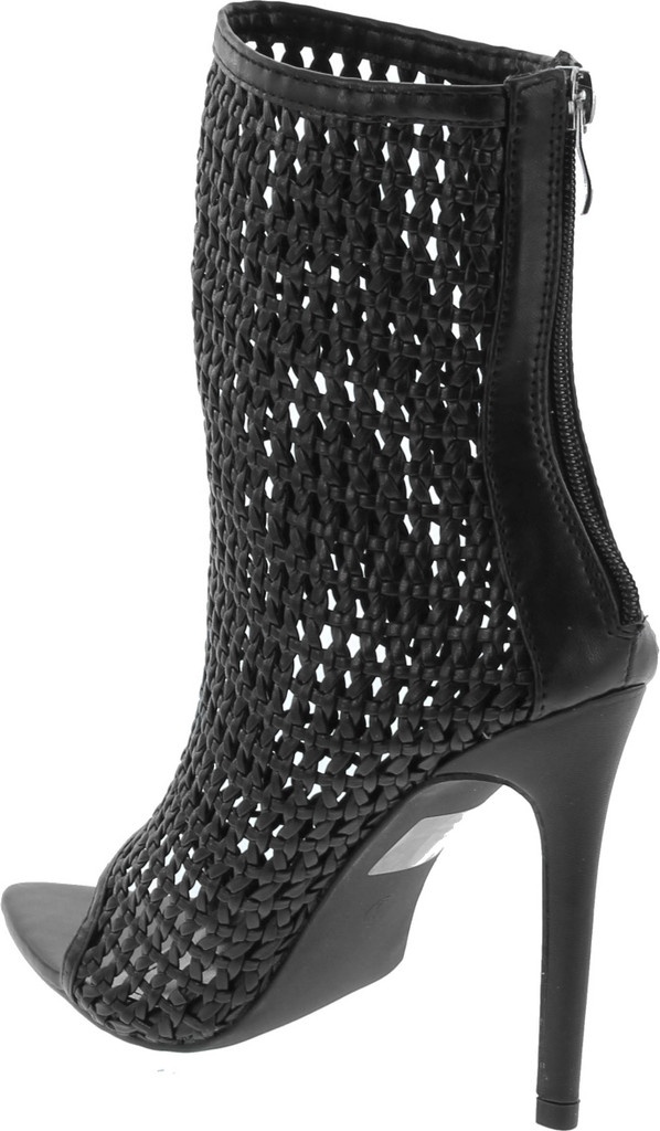 Cape Robbin Weave Sexy Stiletto High Heels For Women, Pointed Peep Toe Booties With Zipper Closure