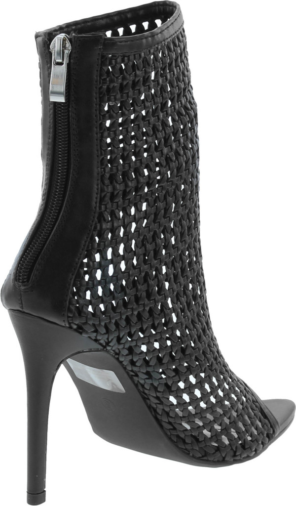 Cape Robbin Weave Sexy Stiletto High Heels For Women, Pointed Peep Toe Booties With Zipper Closure