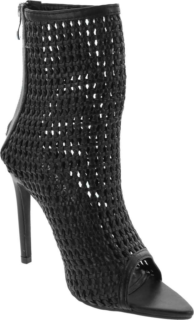 Cape Robbin Weave Sexy Stiletto High Heels For Women, Pointed Peep Toe Booties With Zipper Closure